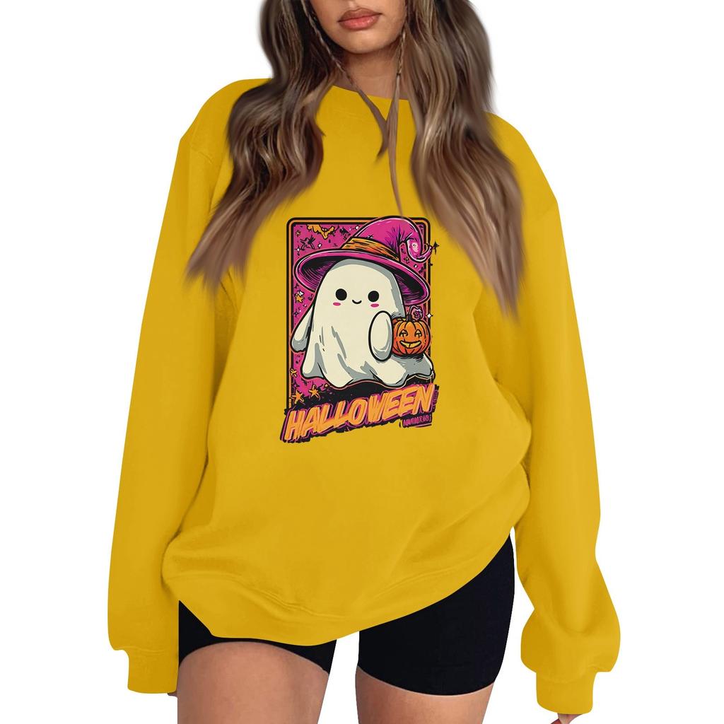 Women's Pullover Dropped Shoulder Halloween Print Sports Sweatshirt Top