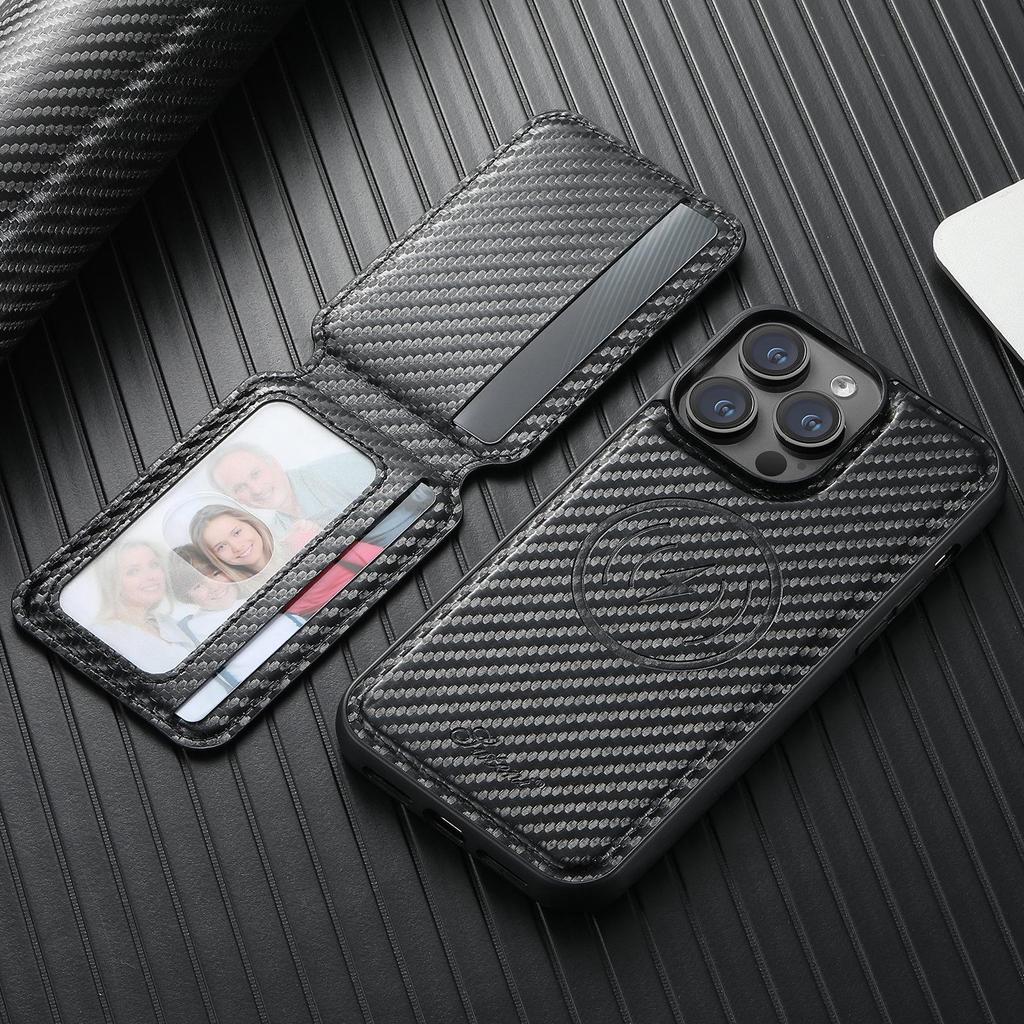 iPhone 17 Pro MagSafe Leather Case with Wireless Charging & Magnetic Card Holder Stand