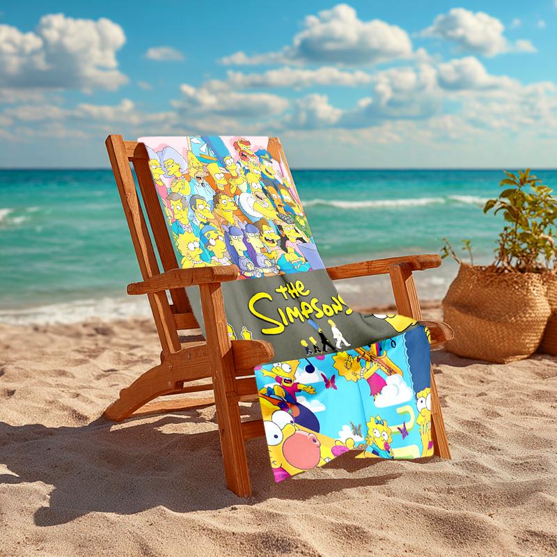 1Pc Simpsons Family Adventure Beach Towel, Quick Dry, Multi-Use for Beach Pool Gym Yoga Home Travel, Christmas, Halloween, Xmas Gift S746