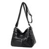Large Capacity Women's Solid Color Soft Leather Shoulder Bag Multi-Layer Crossbody Bag Multi-Functional Travel Underarm Bag