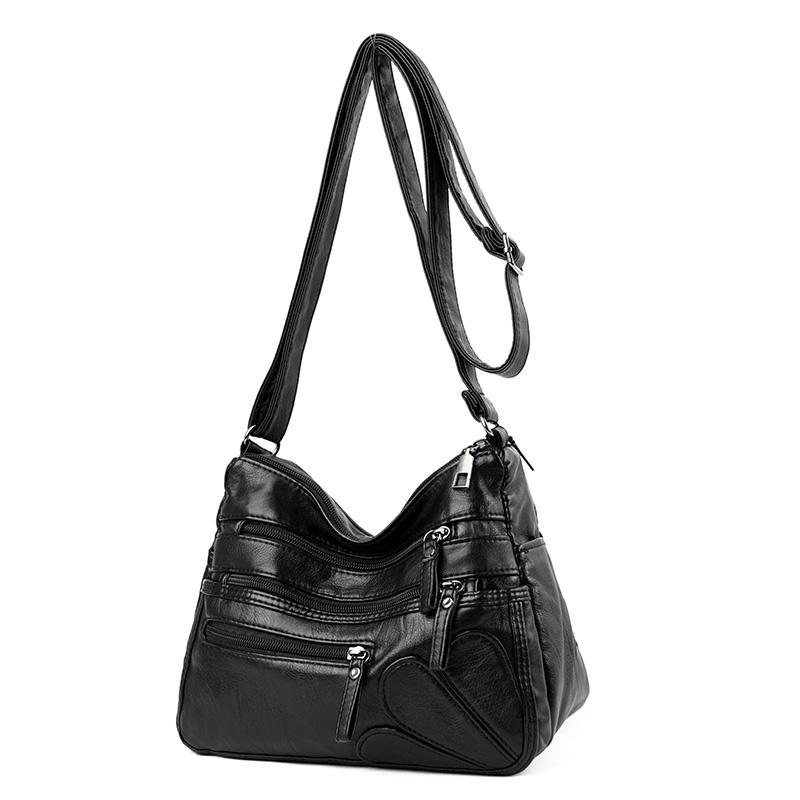 Borsa a tracolla multistrato in morbida pelle tinta unita da donna, grande capacità, borsa da viaggio multifunzionale sottobraccio