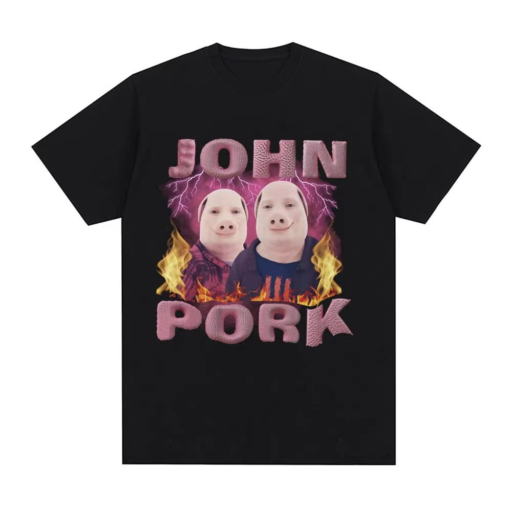 R.I.P John Pork Funny Humor Pig Meme T Shirt Men's Women Fashion Vintage Tops Cotton Oversized Short Sleeve Tee Nostalgic Casual