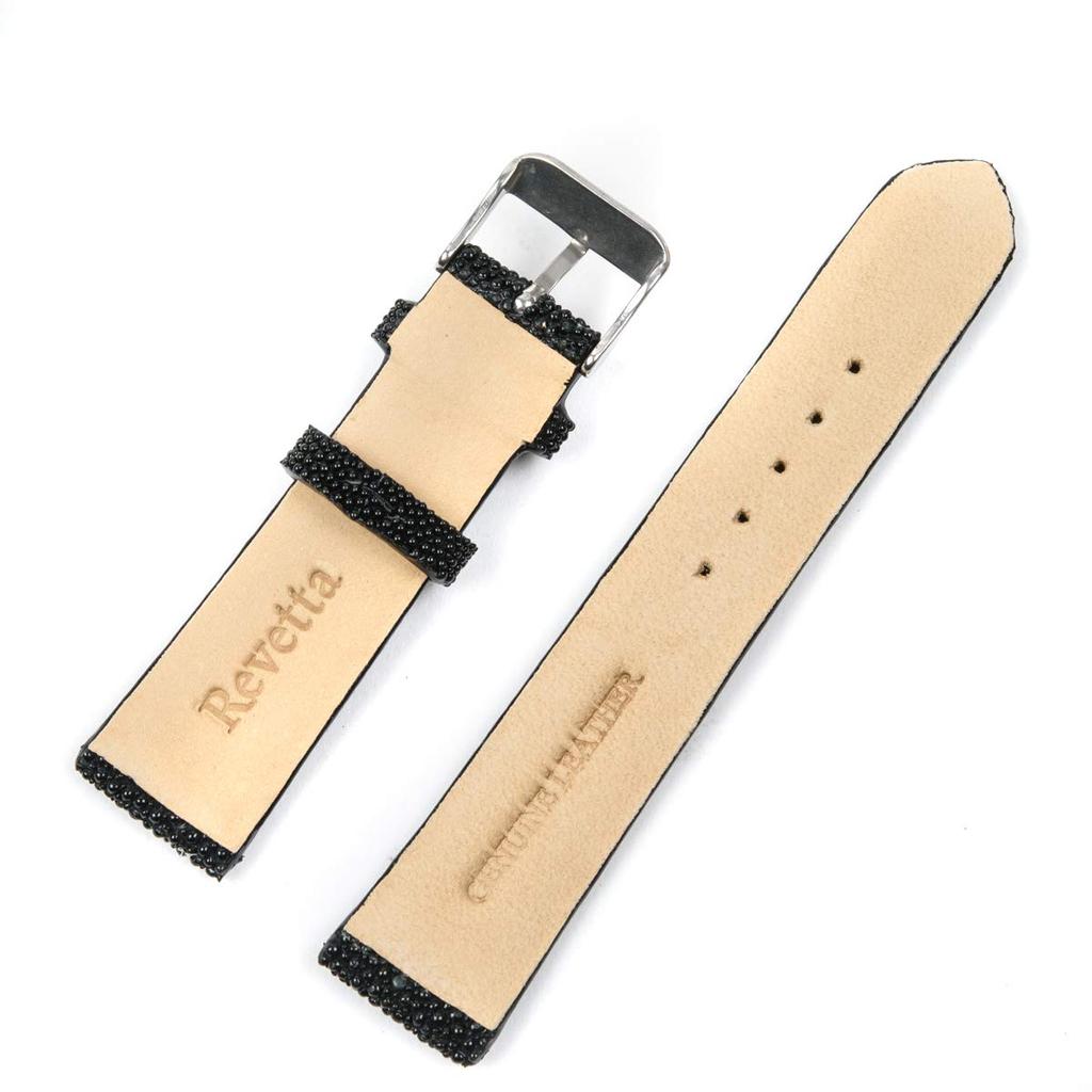 Stingray Leather Watch with Spring Bars and Spring Bar Removal Tool [Revetta] Band/Strap, Black, Men's, 24mm, [125-1stb24-1]