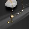 Korean Style Pearl Pendant Necklace with Camellia Shell Inlay - Simple Titanium Steel, Light Luxury Design