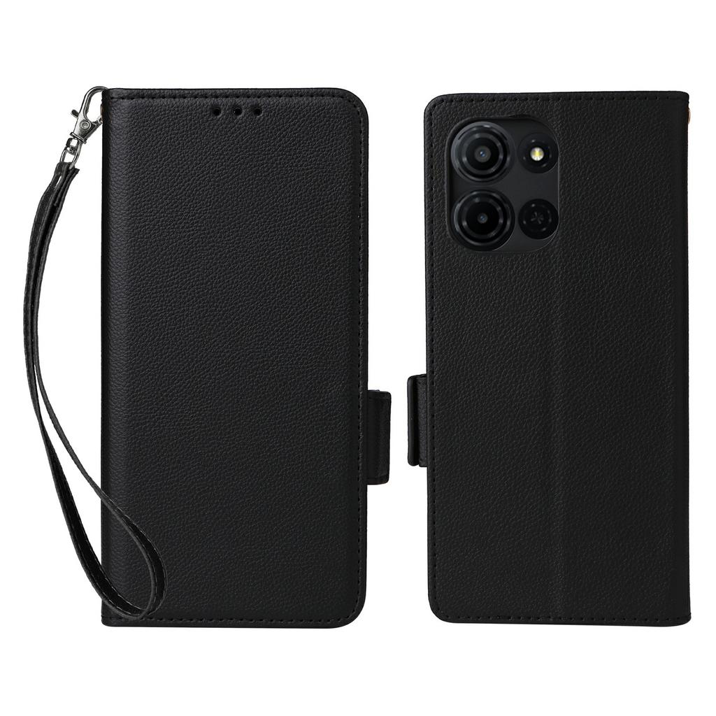 For TCL K33 5G/K32 5G Case Litchi Texture Wallet Leather Phone Cover with Wrist Strap