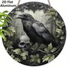 2D Flat Aluminium Retro Halloween Sign with Crow Pattern - Halloween Figurine Ornaments - Ideal for Front Door, Wall, Porch, Window Decor - Ideal