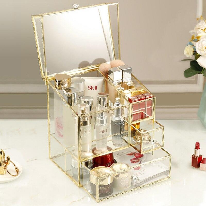 Golden Glass Containers for Storing Makeup