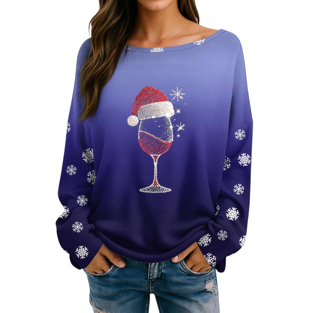 Damen Herbstpullover Langarm Druck Tops Pullover Locker Schick Lässig Basic Kleidung