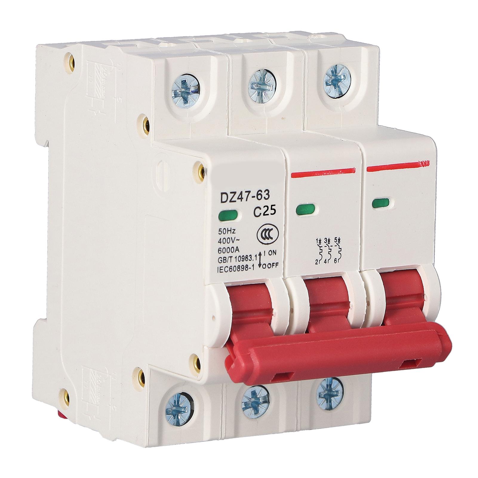 

Мініатюрний автоматичний вимикач Монтаж на DIN-рейку Кришка з ПК Побутовий повітряний вимикач AC 400V 3P DZ476363A