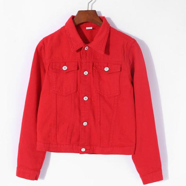 Dámské jarní a podzimní klopa jednobarevné ležérní denim knoflíčky sako velká velikost ležérní streetwear krátká bunda cardigan