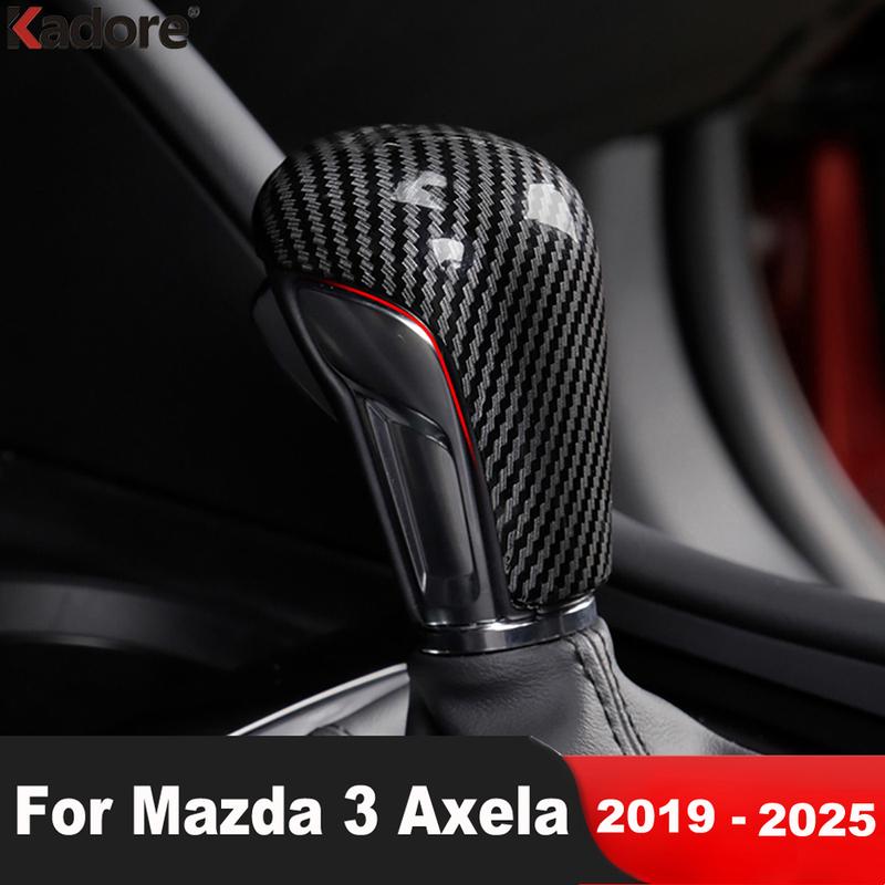 For Mazda 3 Axela 2024 2025 Carbon Fiber Car Gear Shift Knob Head Frame Cover Trim Interior Accessories