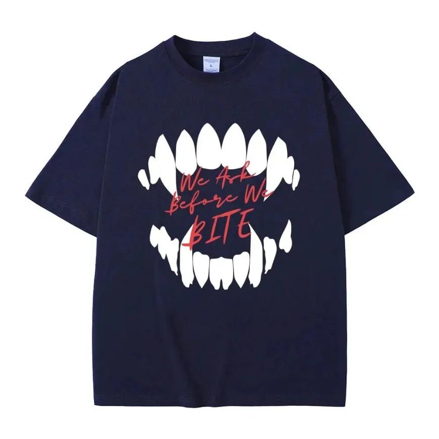 Spiel Baldurs Gate'3 Astarion Wir fragen bevor wir beißen Print T-Shirt Herren Hip Hop Vintage Gothic T-Shirt Männlich Rock Übergroße T-Shirts