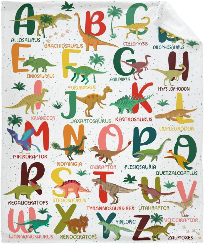 Cartoon Dinosaur Letters Printed Blanket for Sofa Travel Camping Living Room Office Conditioning Blanket for All Seasons Gifts