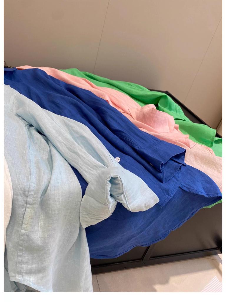 Hochwertiges Französisches Weißes Baumwoll-Leinenhemd für Damen – Sommer Lockerer Schnitt, Langarm, Sonnenschutz, Old Money Stil.