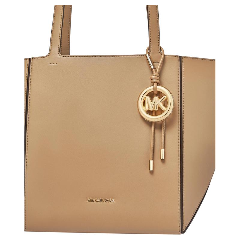 Michael Kors Jordi Logo Metal Parts and Round Decoration Tote Bag Tote Bag Shopping Bag Cow Leather Shoulder Bag Medium Size Women's Camel