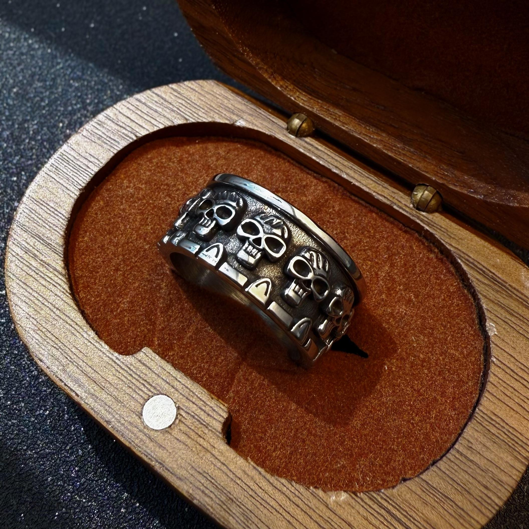 Ретро Кольцо с Черепами из Нержавеющей Стали для Мужчин Панк Готика Хип-хоп Рок Дерзкий Мотоциклист Аксессуары Смелое Заявление Подарок для Него 8