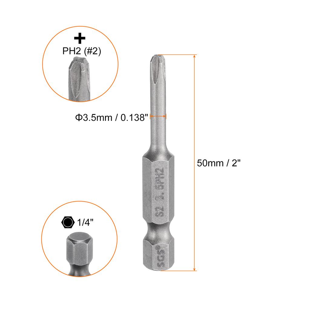 1/5/10pcs Phillips Screwdriver Bit 1/4" Hex Shank 50mm Long Magnetic S2 Steel Screw Driver Bit Cross Head Electric Drill Bits