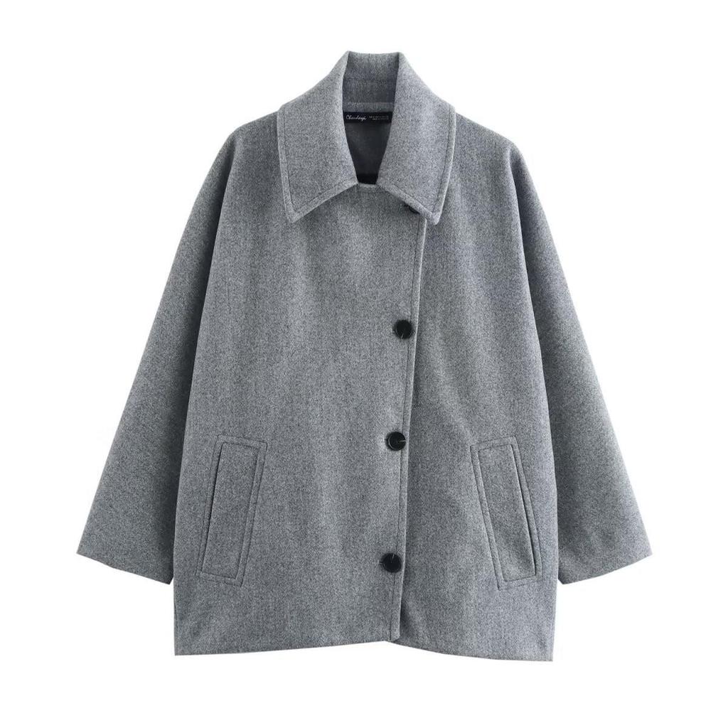 Women's European Style Turn-Down Collar Wool Overcoat, Winter Outerwear, Available in Multiple Colors