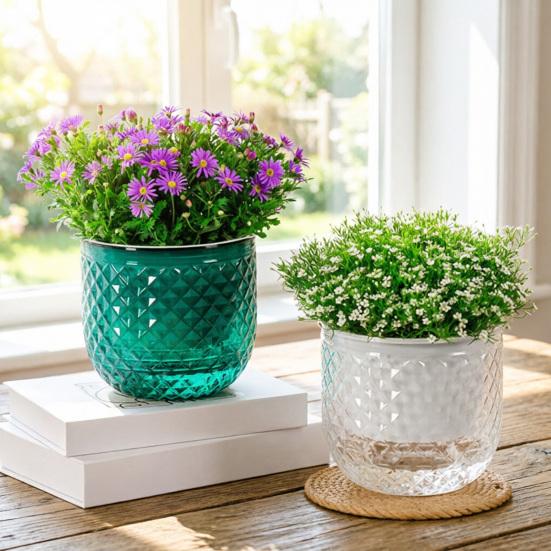 Self-absorbing Flowerpot with Absorbent Rope Transparent Water Level Flowerpot Honeycomb Texture Plant Pot for Indoor Plants