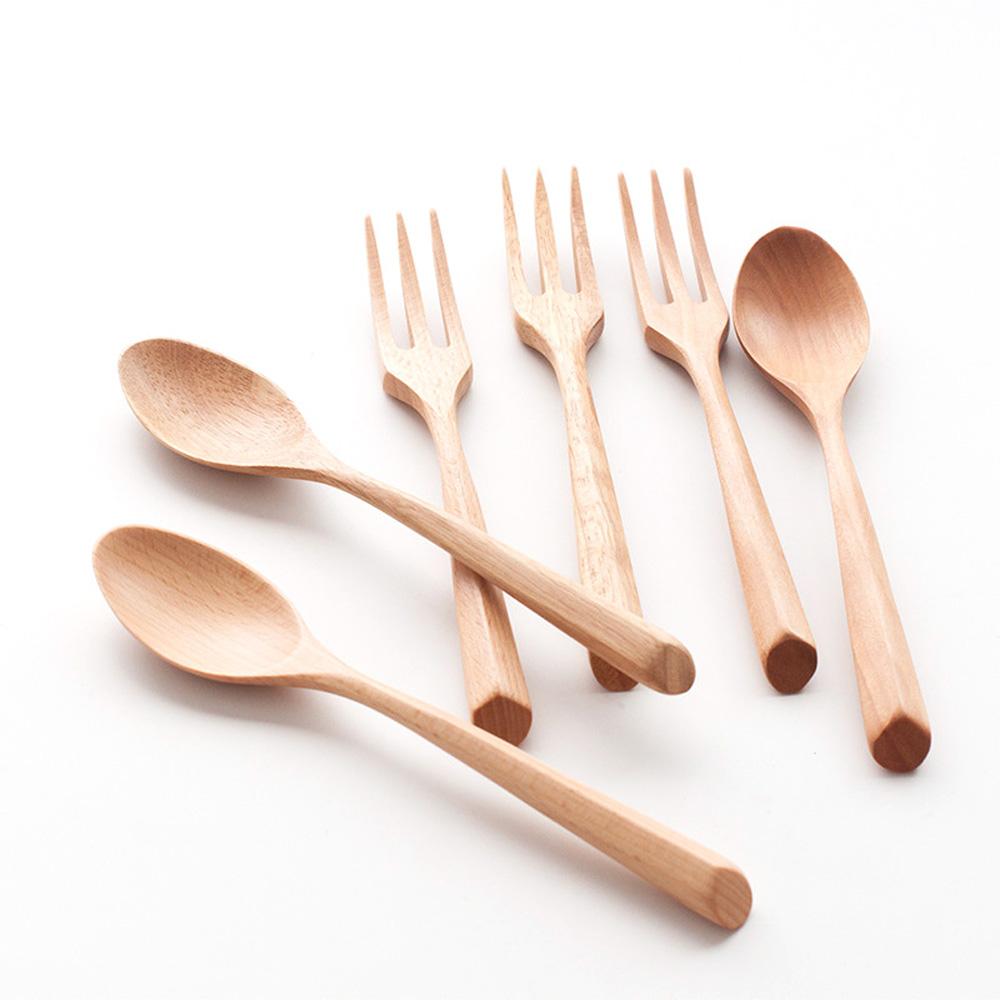 Creative Dinner Kitchen Salad Dessert Ice Cream Tableware Utensils Fork Wooden Spoon