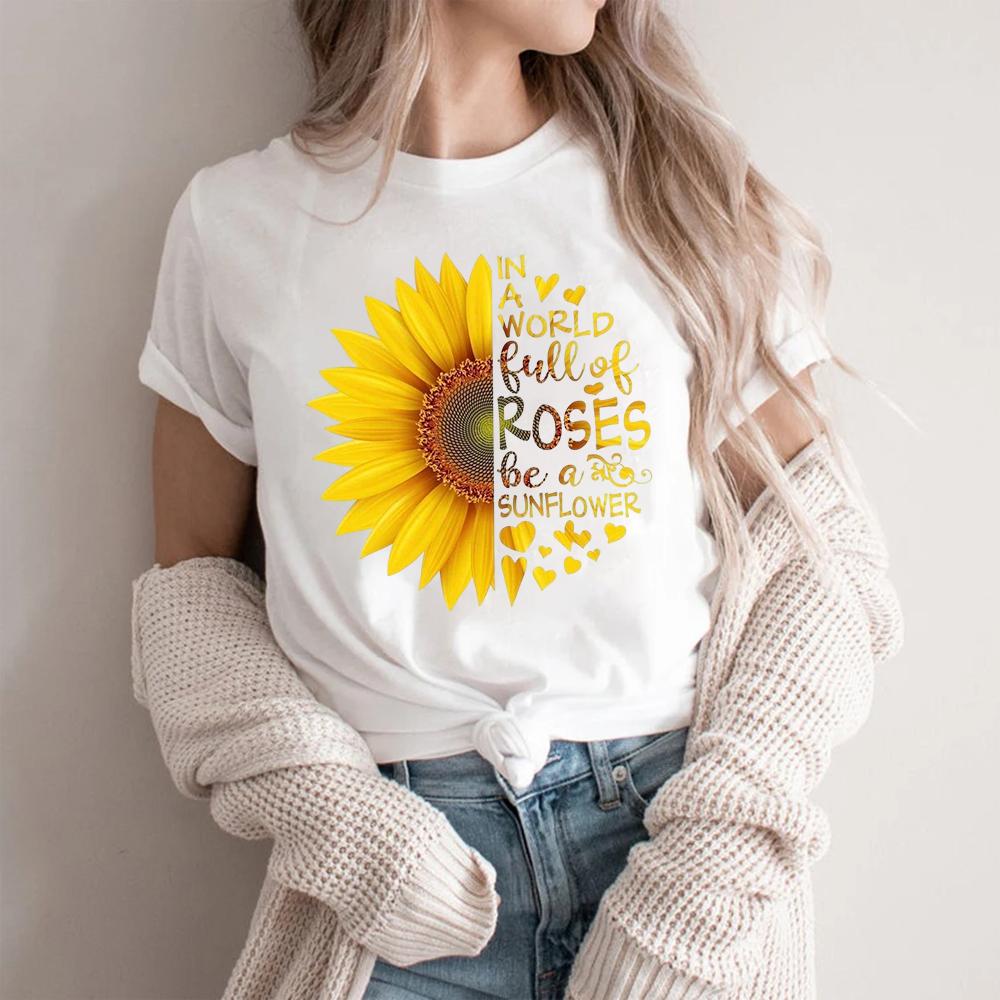 Sunflower Mom T-Shirt Soft Cotton Casual Tee, Leopard Print Sunflower She Is Mom Quote Graphic Top