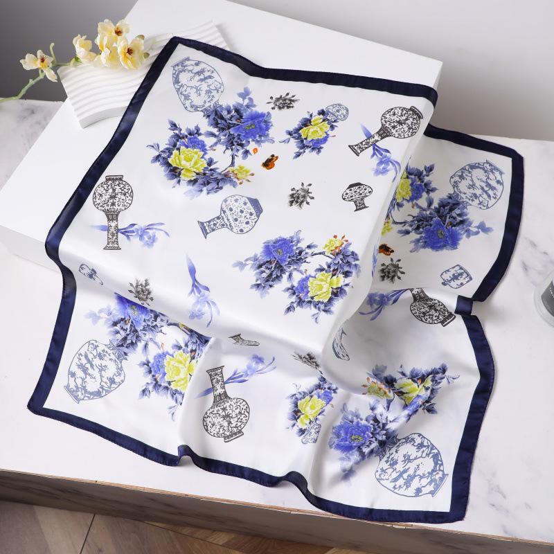 Silk Women's Square Scarf - Chinese Style Headscarf for Spring, Summer, Autumn - Neck Protection & Warmer - Elegant Thin Mom Style