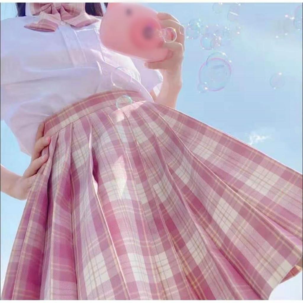 COSSA School Uniform Cosplay Includes JK Pleated Checkered and Perfect for Amusement Cultural and Graduations 3-Piece Short-Sleeved Set, Skirt, Skirt,