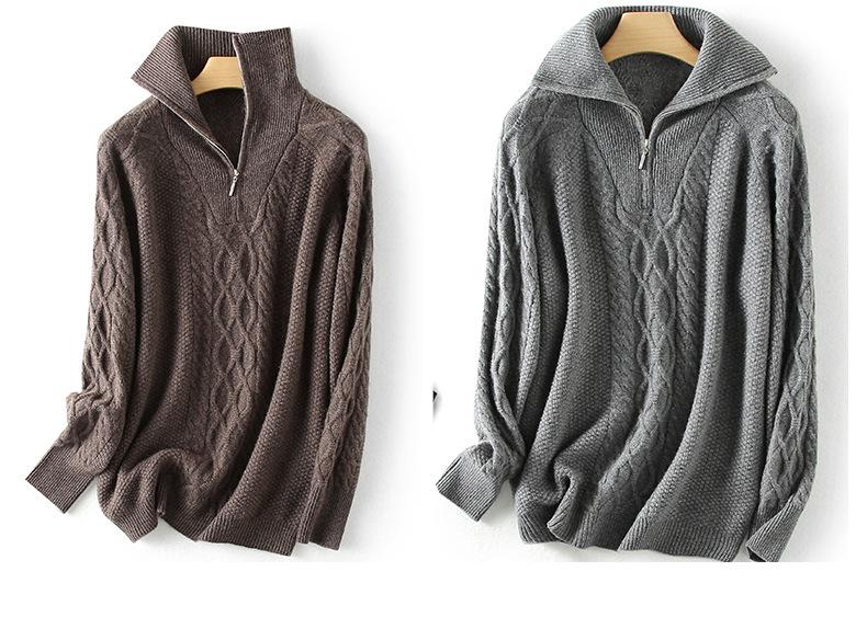 23 Autumn Winter Women's Thick Cashmere High Neck Zipper Sweater - Loose Knit Base Layer