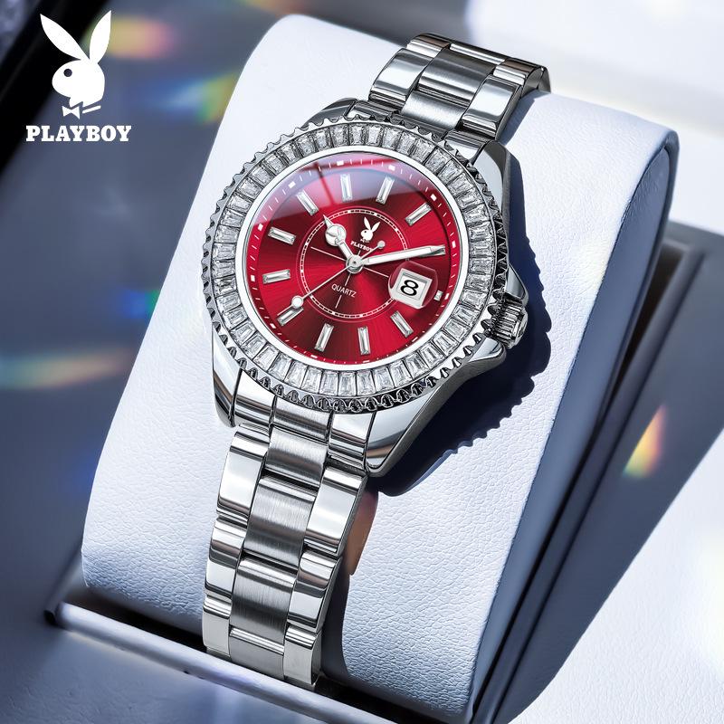 Playboy Women's Luxury Waterproof Starry Sky Quartz Watch with Diamond Accents.