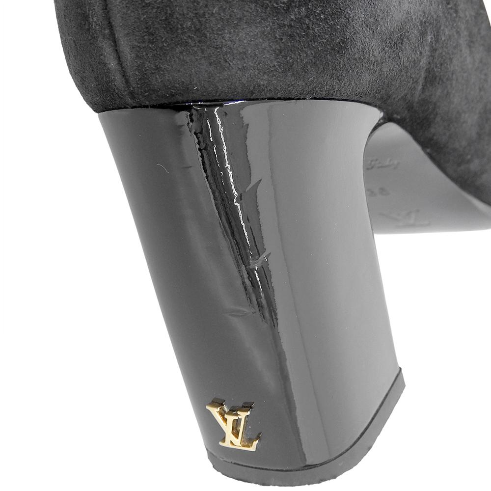 Louis Vuitton Ausgezeichneter Zustand Wildleder LV Donnaline klobige Absatzstiefel, Damen, schwarz, Größe 36, LW2403 Schuhe 36 schwarzBenutzt