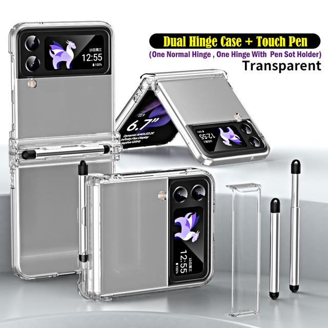 Capacitance Pen For Samsung Galaxy Z Flip 3 4 Dual Hinge Case With Touch Pen Slot Holder Cover For Galaxy Z Flip 4 5g Case Funda