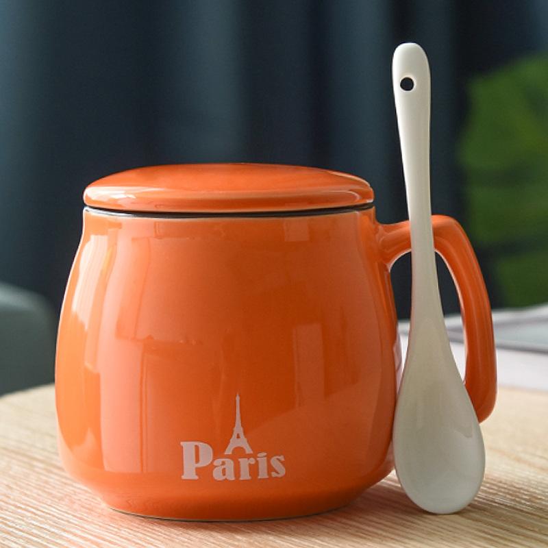Creative Ceramic Cup With Lid And Spoon Milk Cup Day Breakfast Cup Coffee Cup Customization