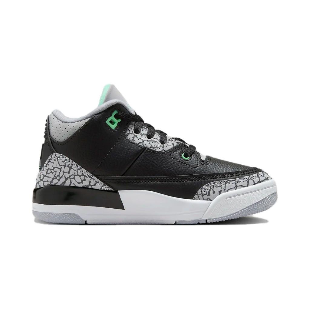 Air Jordan 3 Retro PS Green Glow Kids Sneakers Black Wolf-Grey White DM0966-031