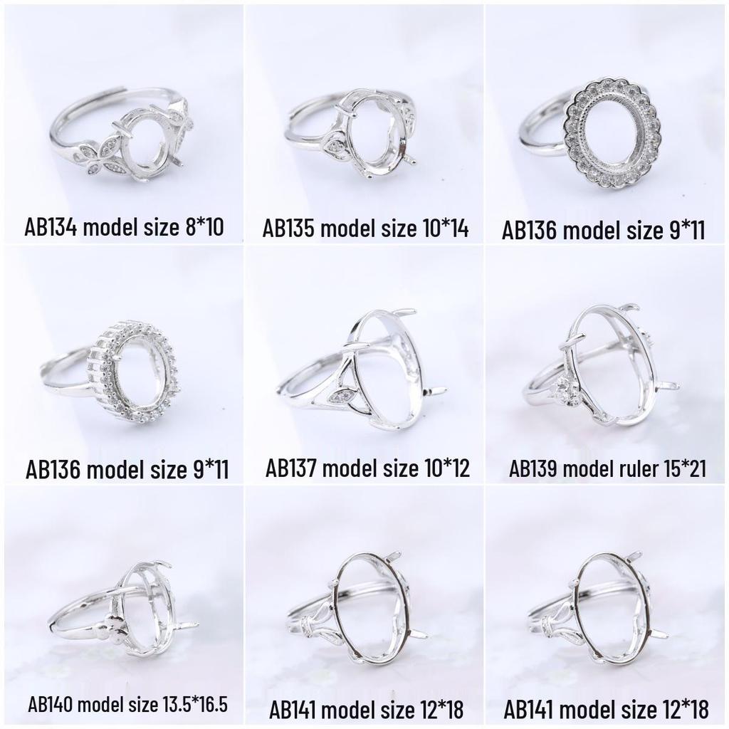 Montură inel deschis pentru femei placat cu aur alb pentru chihlimbar sau pietre prețioase