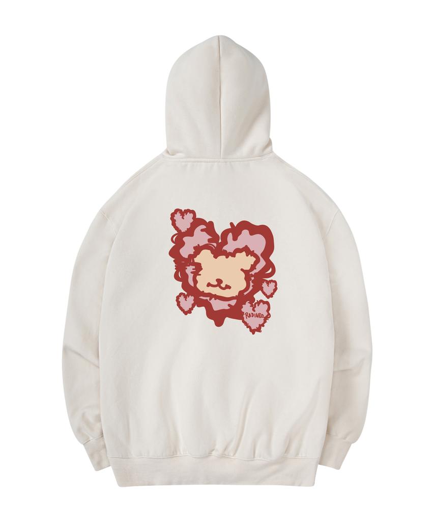 Fluffy Heart Bear Hood Cream