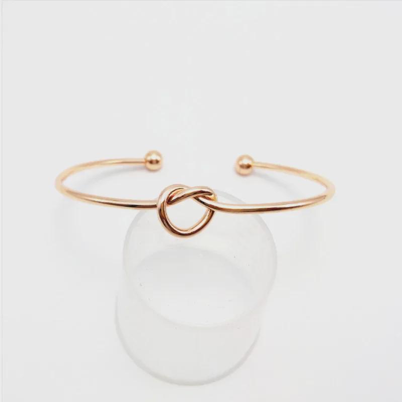 Rose Gold Heart Knot Bangle - Versatile European & American Open Bracelet for Women