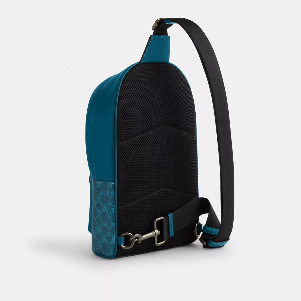 Coach West Pack In Signature Canvas Gunmetal Chalk Black