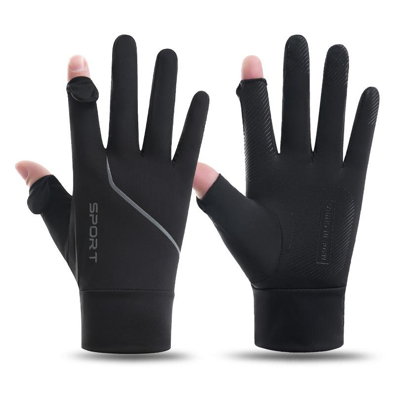 Sunscreen Gloves for Men's Summer Thin Non Slip Anti UV Driving and Riding Takeout Luya Fishing Ice Silk Gloves