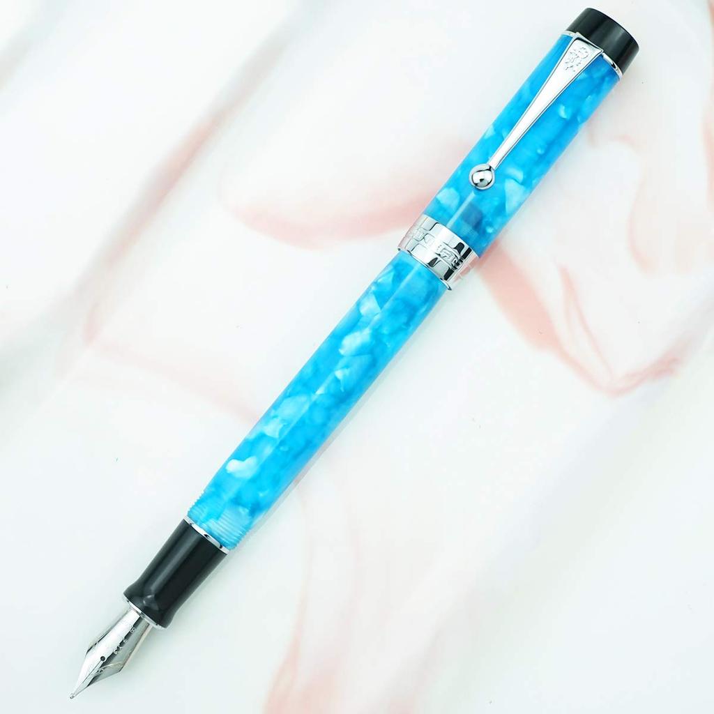 Jinhao 100 Classic Fountain Sky Blue Medium Converter and Pen Case Set Pen, Celluloid, Nib,