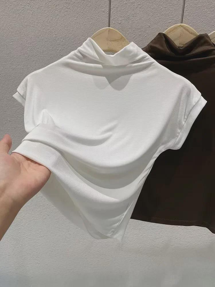 2025 Women's Slim Fit Short Sleeve High Collar Casual T-Shirt