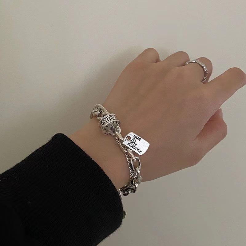 Hip Hop Trend Pendant Bracelet Double Layer Stackable Bangle Women Men Minimalist Niche Pendant Party Jewelry Gifts