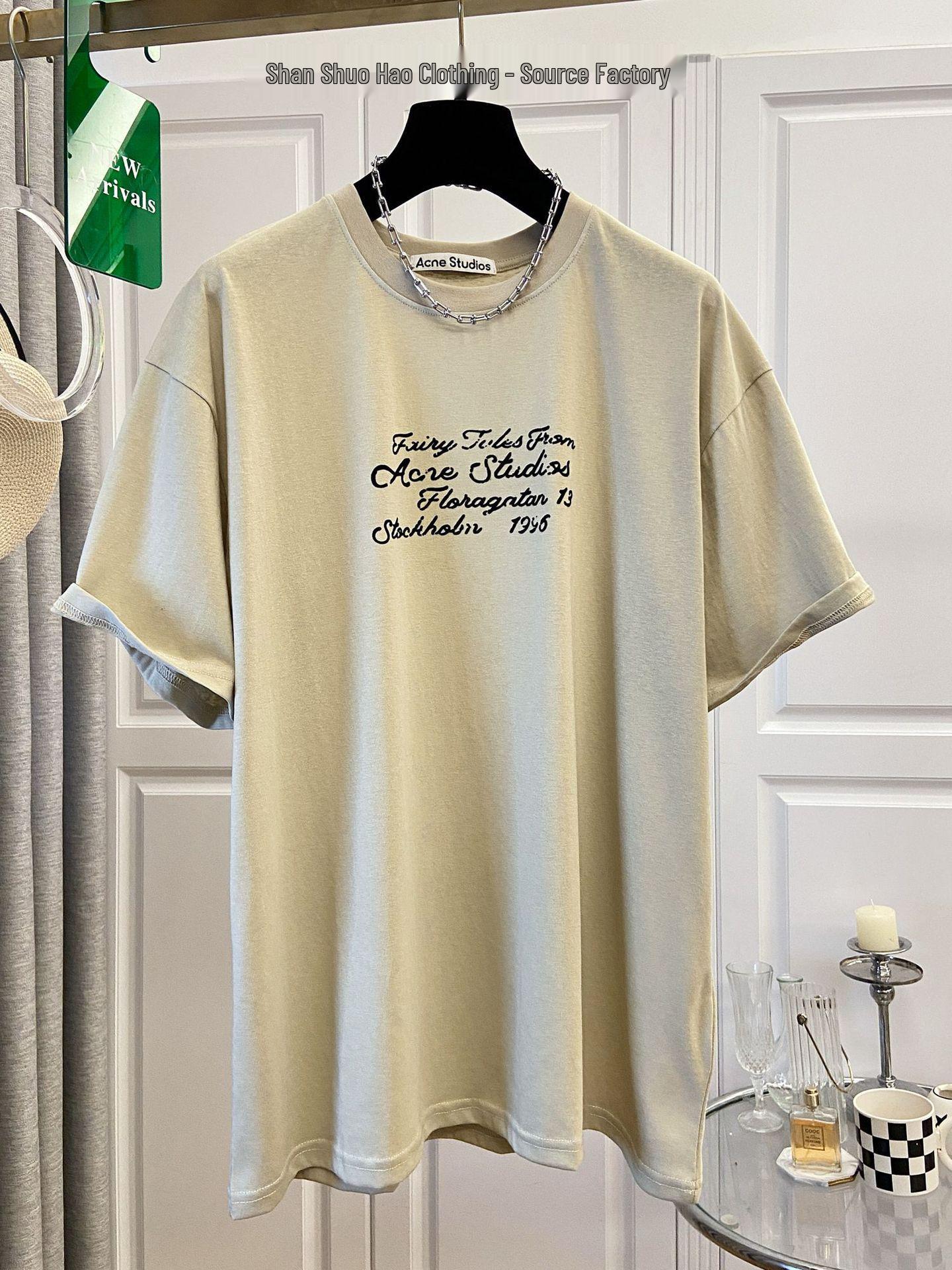 AC Distressed Handwritten Round Neck Casual T-Shirt 26 Styles - Unisex Short-Sleeve for Men Women Couples Extra Small 2660₽