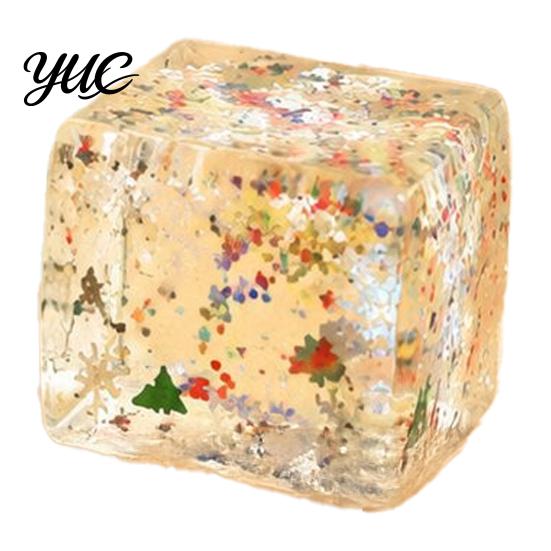 Reusable Stress Relief Hand Toys Christmas Ice Cube Squishy Fidget Toy, Slow Rising Toy Sensory for with Snowflake Glitter, Festive Squeeze
