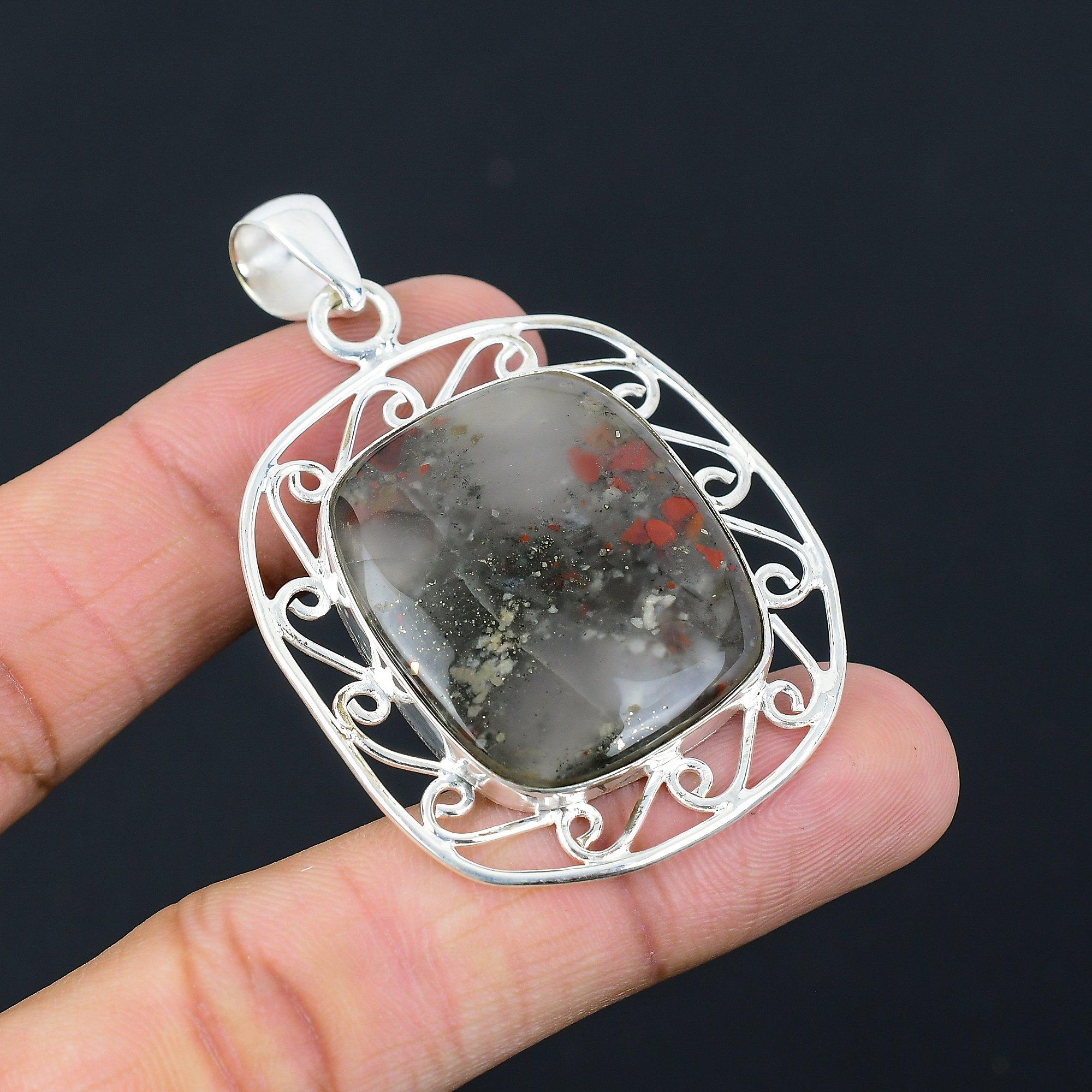Sterling Silver Tabu Jasper Stone Wife Engagement Artisan Handcrafted Pendant