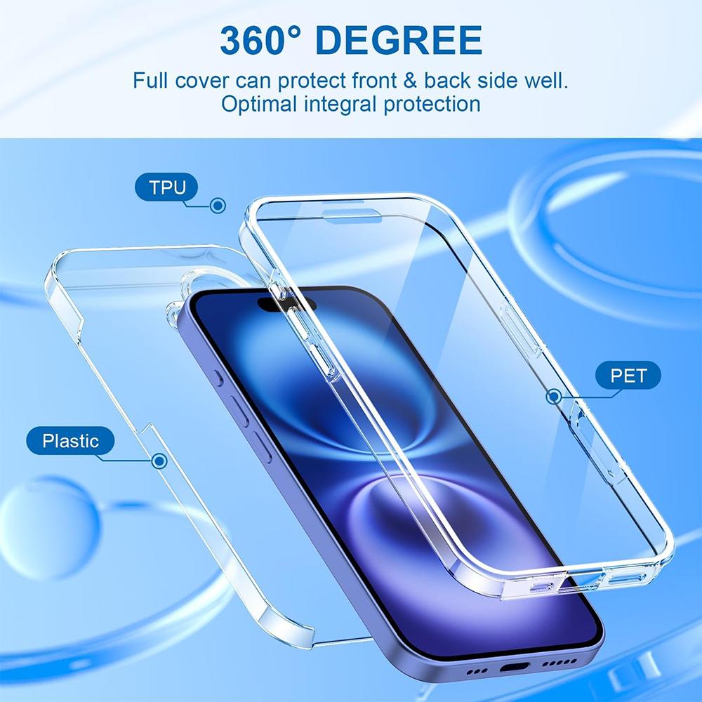 360° Full Body Cover Protection Case iPhone 16 15 14   mini 11 Pro Xs Max SE 2 3 7 8 plus Clear Hard PC Soft Silicone Shell