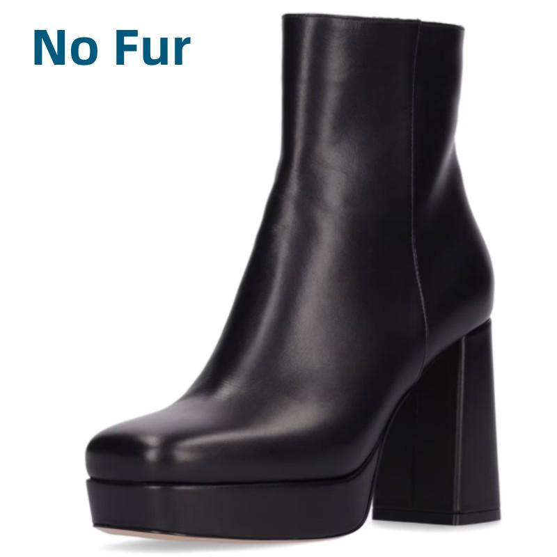 Western Women's Ankle Boots 2025 Winter Genuine Leather Block Heels Chelsea Boots Black White Dance Party Shoes Large Size 45