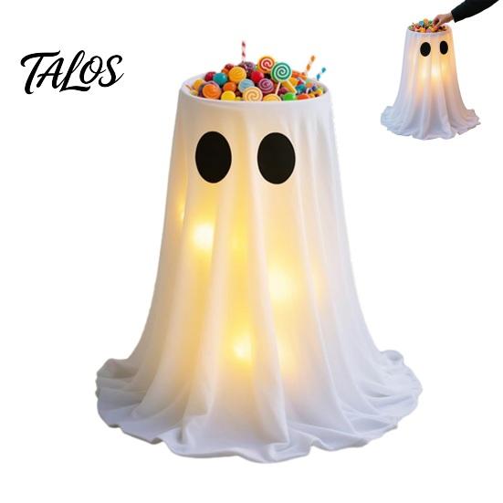 Halloween Ghost Candy Bowl Lighted Stand, Height Adjustable Large Holder with Indoor Tabletop Centerpiece LED Light for Trick or Treat, Porch, Outdoor