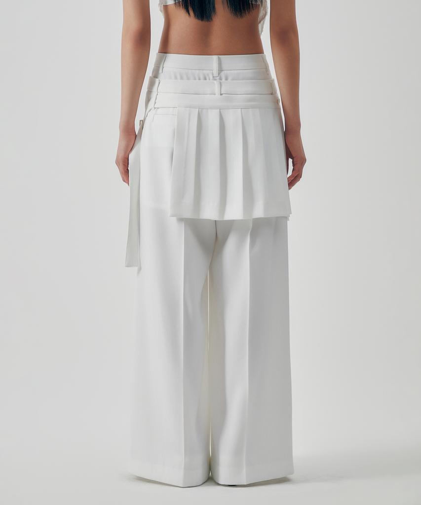 Teulimingbeodeu Flowing Pleated Layered Pants [ White ]