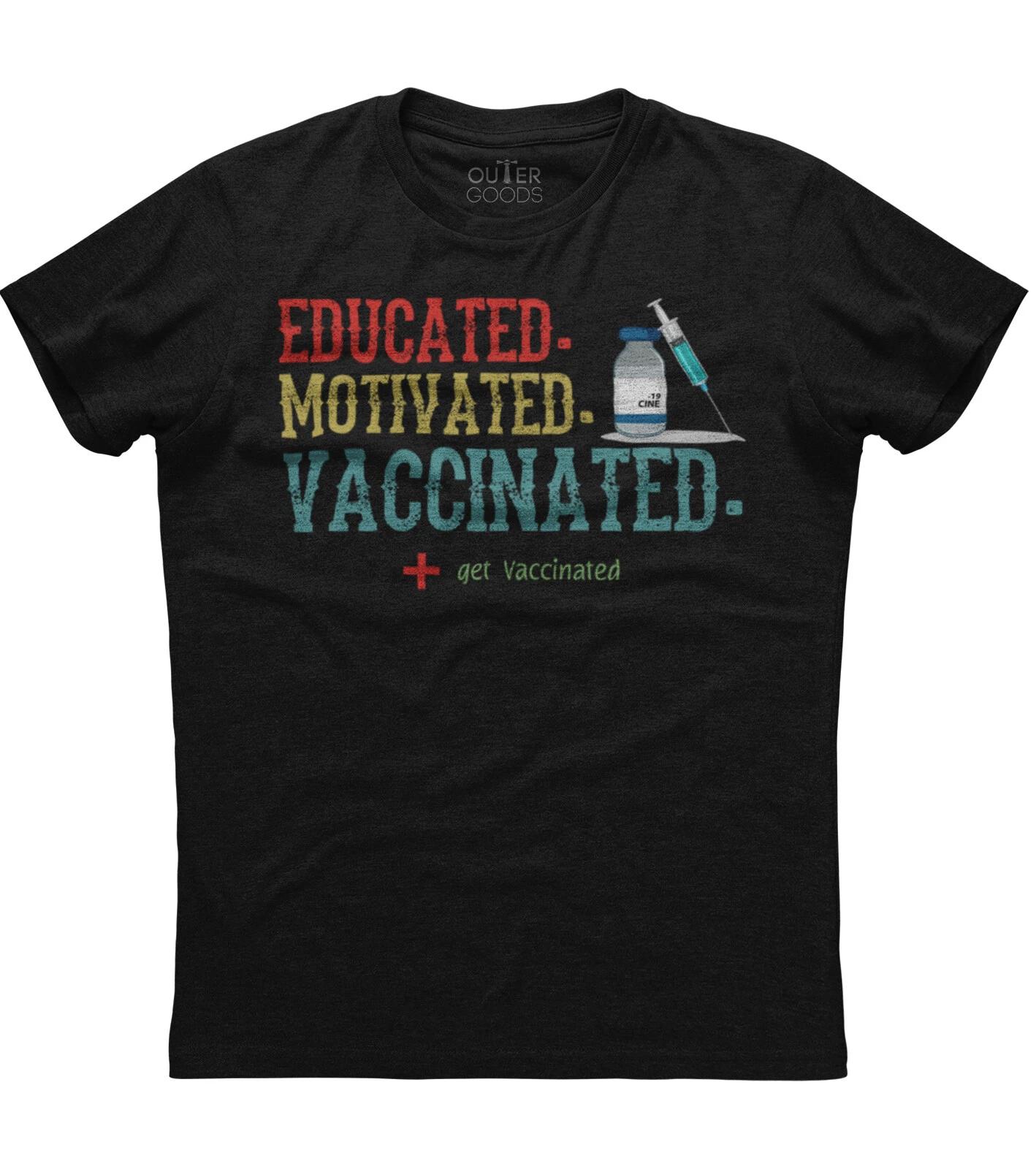 Educated Motivated Vaccinated Mens Short Sleeve New Cotton Black T-shirt S