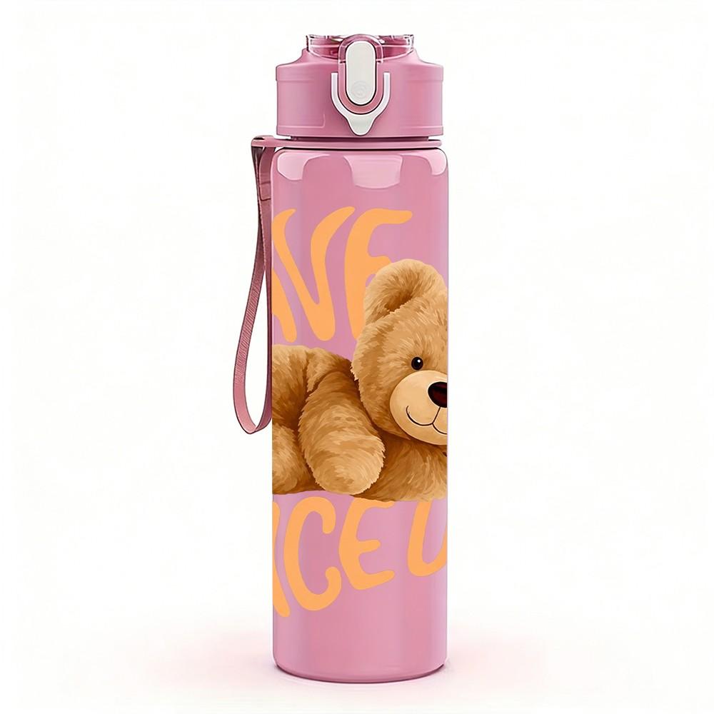1PC Have A Nice Teddy Bear Pattern 750ml Color Plastic Sports Water Bottle Leakproof Flip Straw Lid Suitable for Sports Office Home Use